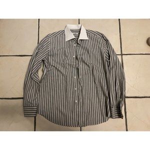 Pat Zileri 42 16 1/2 Gray Striped Button Up Shirt